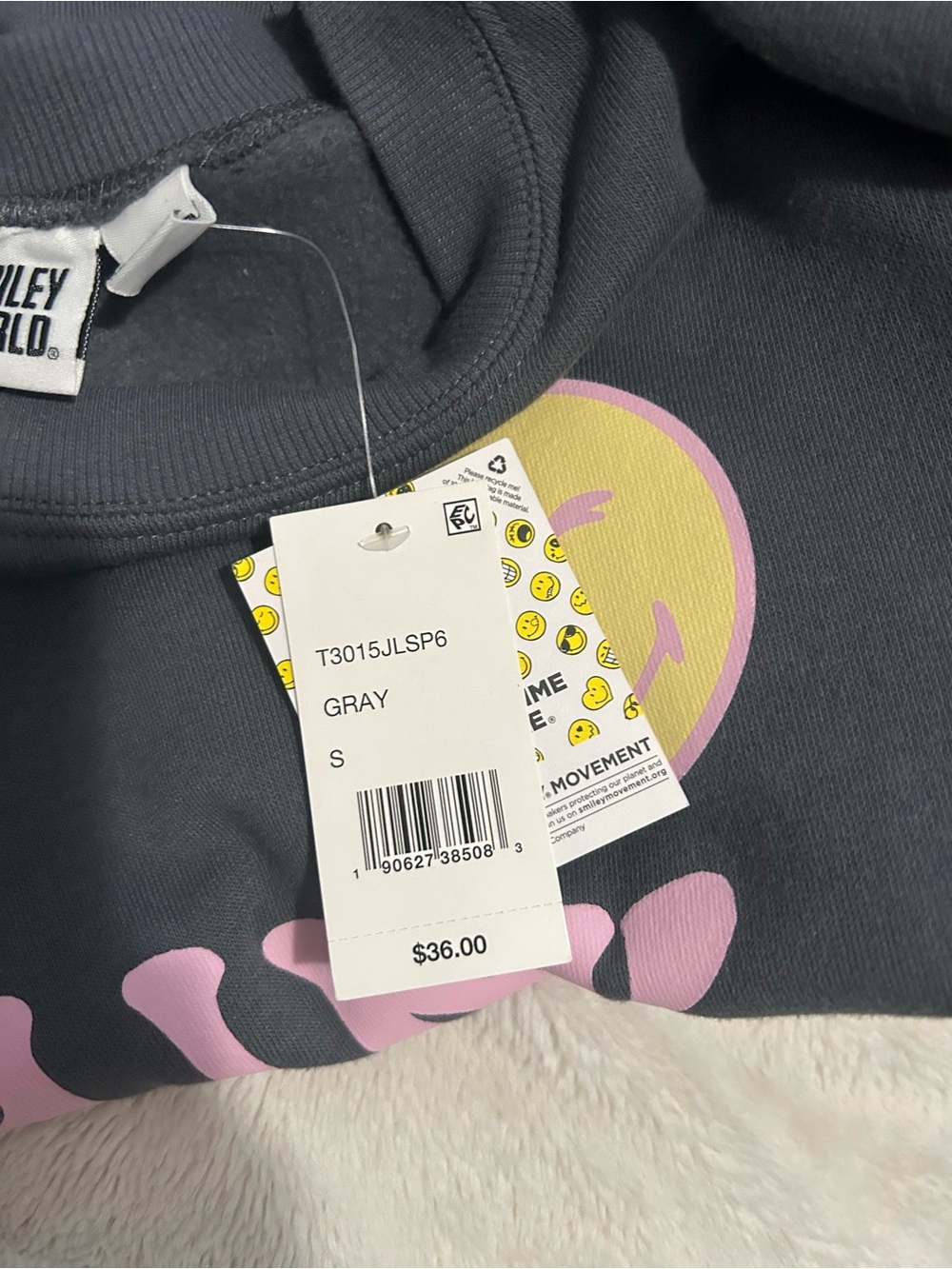 "Think Happy Thoughts" Black Crewneck Sweatshirt - Pink & Yellow Graphic - Picture 4 of 4